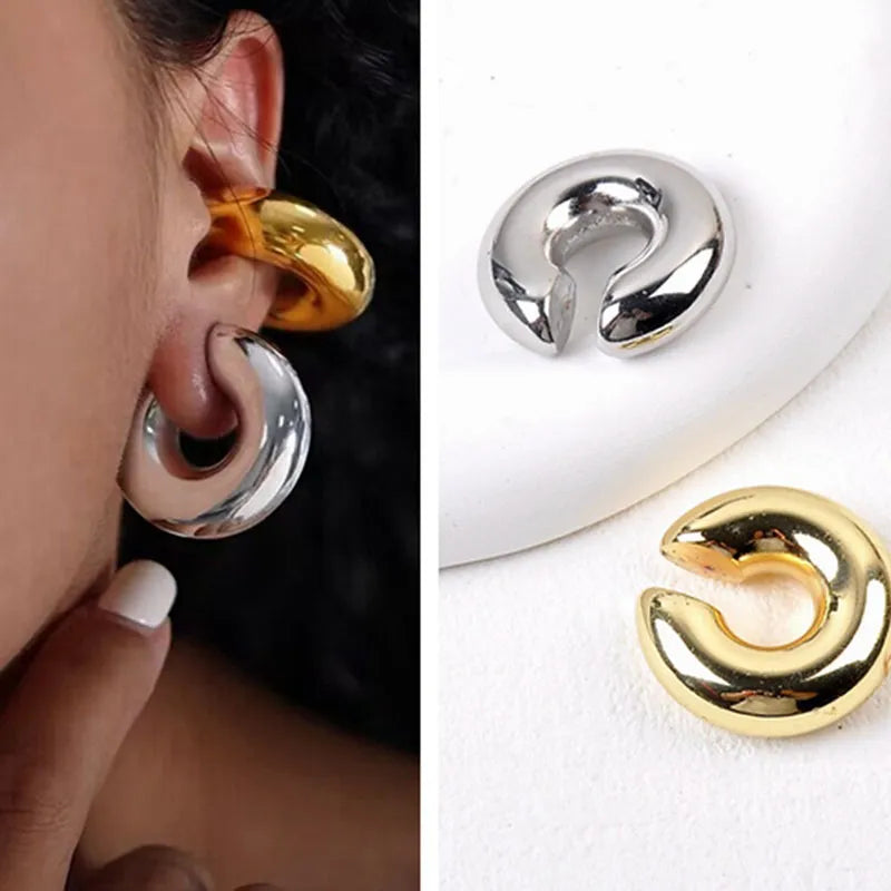 Punk Non Piercing Gold Color Clip Earring Chunky Ear Cuff Women Bold Statement Thick Cartilage Cuff Earrings Jewelry Gifts