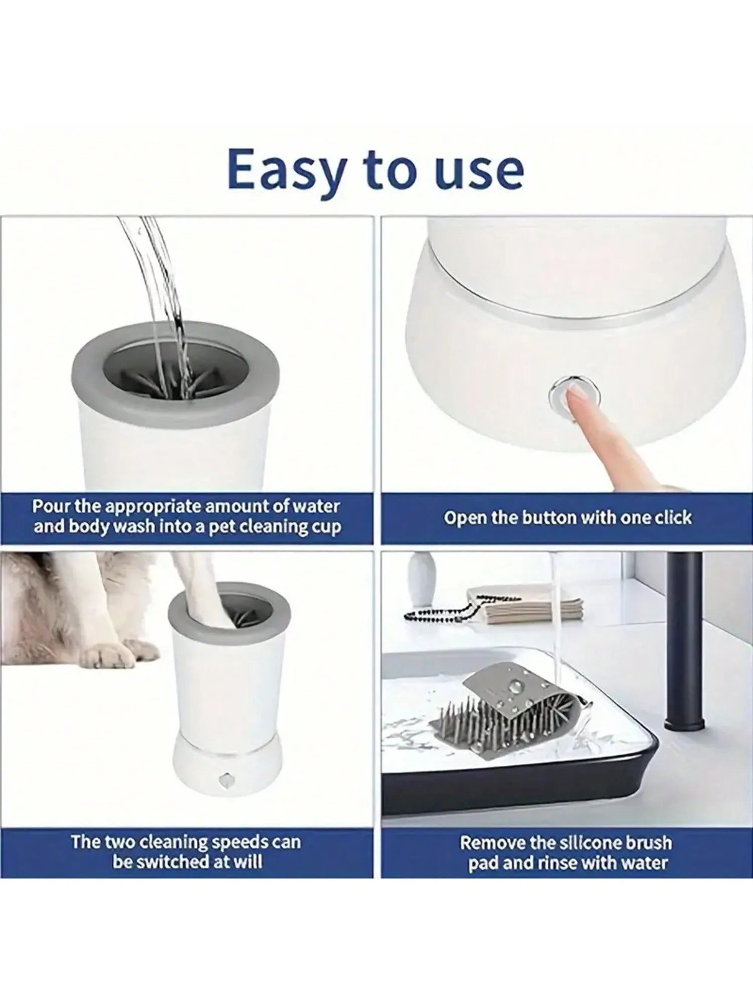 Usb Rechargeable Dog Paw Cleaner - Detachable Automatic Pet Claw Cleaner and Massager with Silicone Bristles