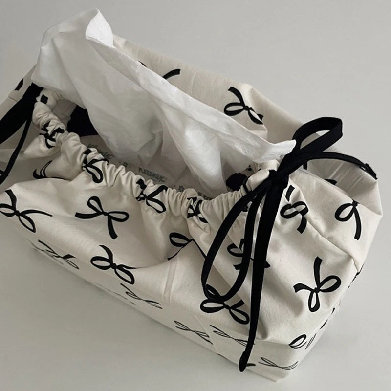 Bow Drawstring Tissue Bag Storage Bag Napkin Paper Case Home Organizer Living Room Table Decoration Accessories