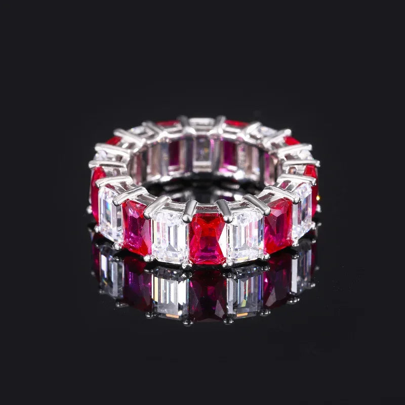S925 Silver Wedding Colorful Treasure Red Corundum Dual Tone Retro Matching Ring 4 * 6 Jewelry Wedding Ring