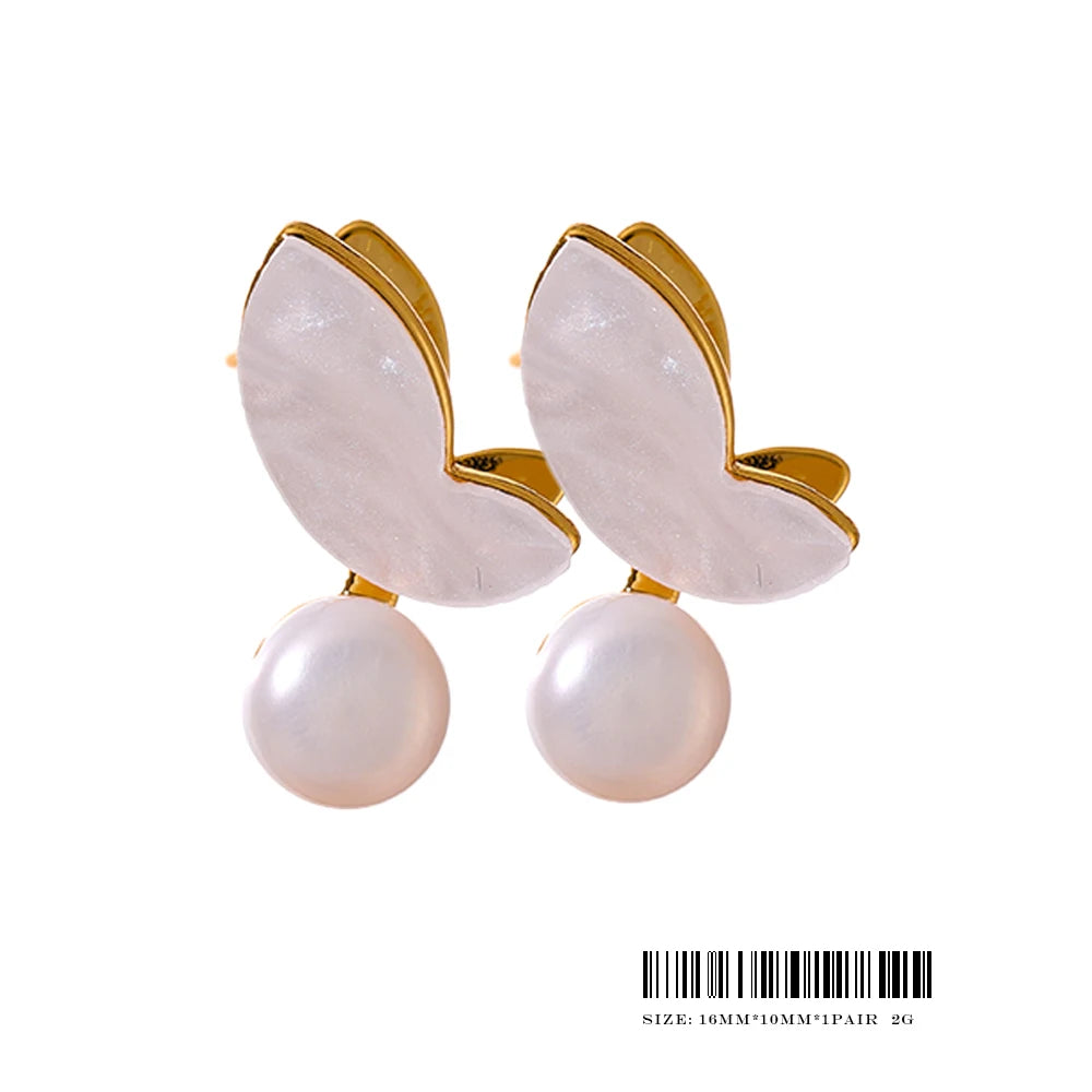 Mchic Delicate Pretty Daily Small Stud Earrings Natural Pearls Butterfly Charm Prevent Allergy Copper Korean Jewelry Chic Gift