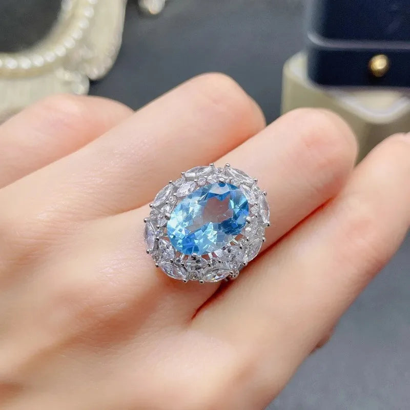 High Quality Topaz Blue Rings for Women Fashion High Carbon Diamond Open Color Treasure Ring Party Birthday Jewelry Gift