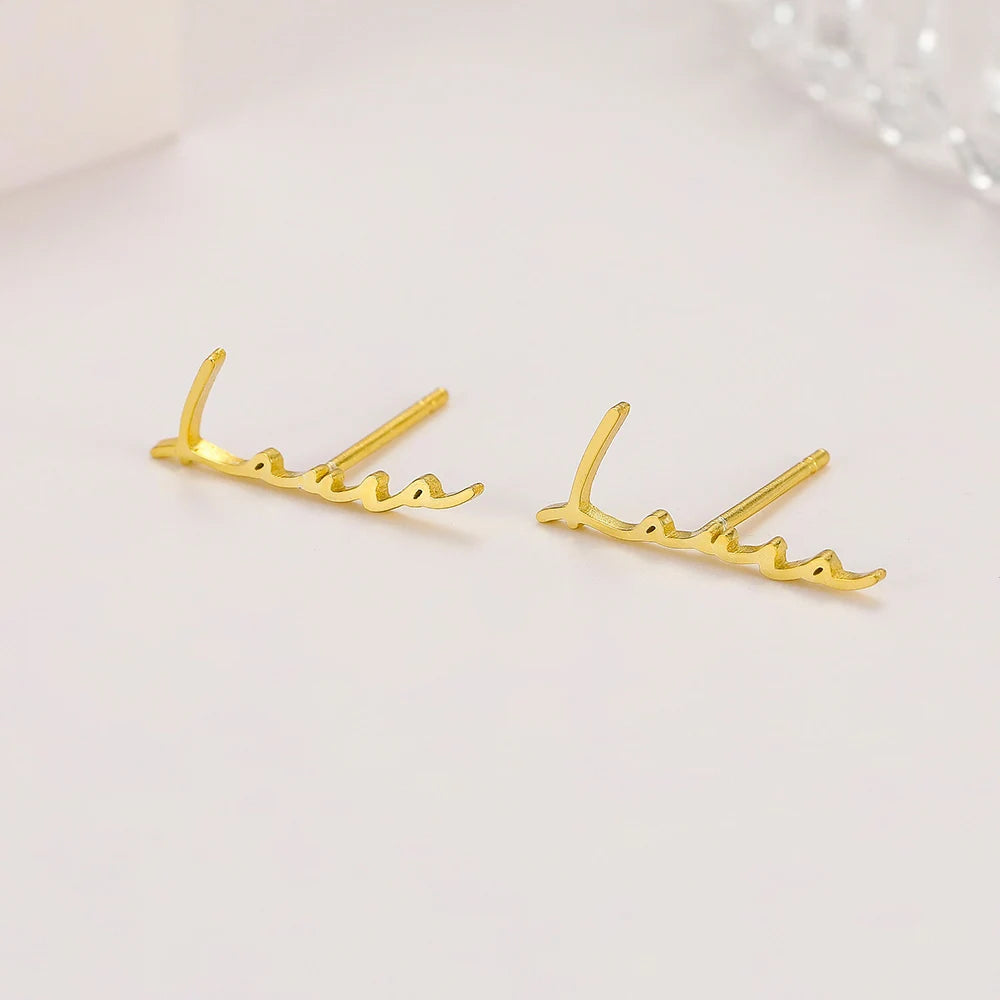 1 Pair Custom Name Earrings for Kids Personalized Stainless Steel Initial Letter Nameplate Stud Earring Party Baby Jewelry Gift