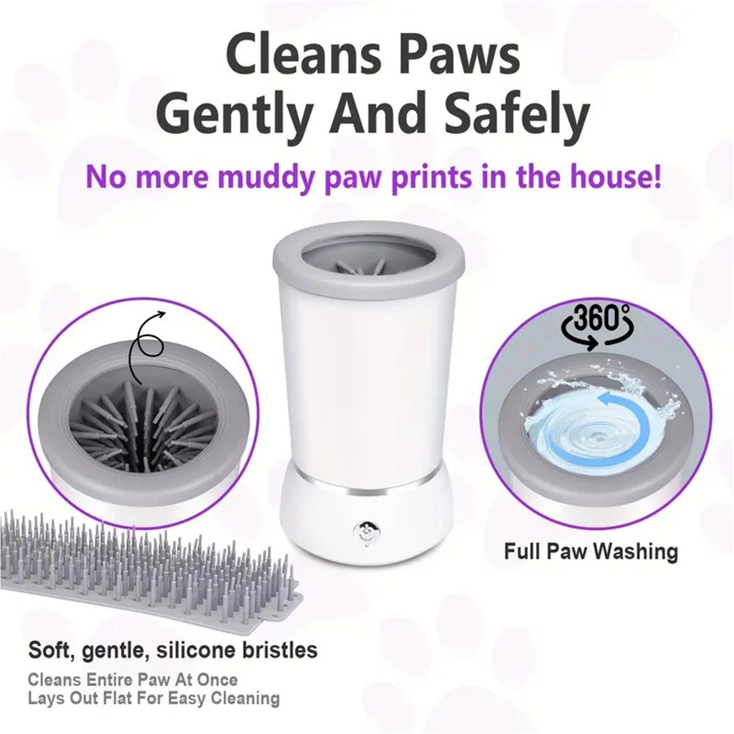 Usb Rechargeable Dog Paw Cleaner - Detachable Automatic Pet Claw Cleaner and Massager with Silicone Bristles