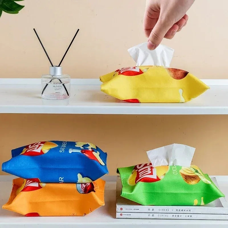 Three fun potato chip fabric packaging bag type tissue boxes, car paper drawer boxes, tissue covers,household napkin paper boxes