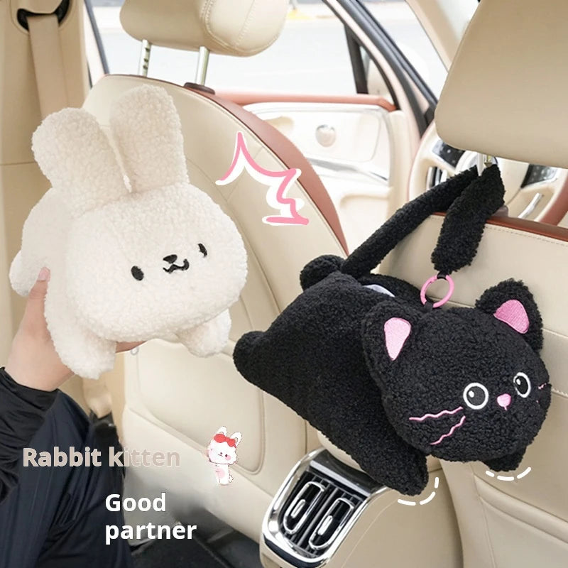 Car tissue box creative plush car multifunctional hanging drawer box cartoon armrest box car tissue drawer