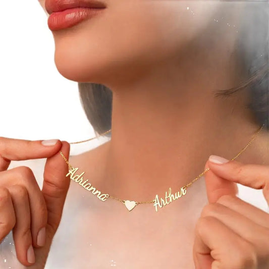Custom Two Names Necklace with Heart Stainless Steel Couple Choker Personalized Jewelry Mother's Day Gift Women's Necklace Gift