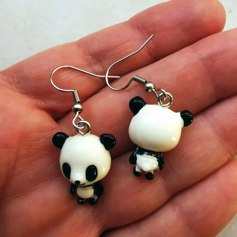 Cute Black White Panda Bear Hook Earrings Kawaii Chinese National Treasure Animal Resin Handmade Drop Earrings Nature's Jewelry