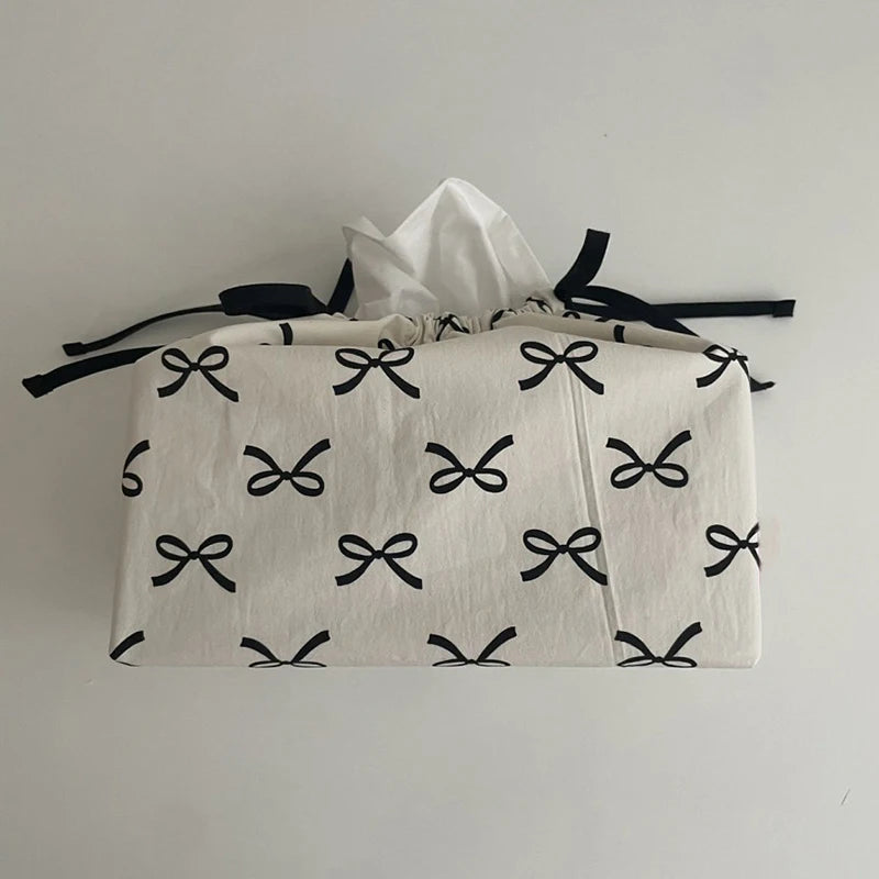 Bow Drawstring Tissue Bag Storage Bag Napkin Paper Case Home Organizer Living Room Table Decoration Accessories