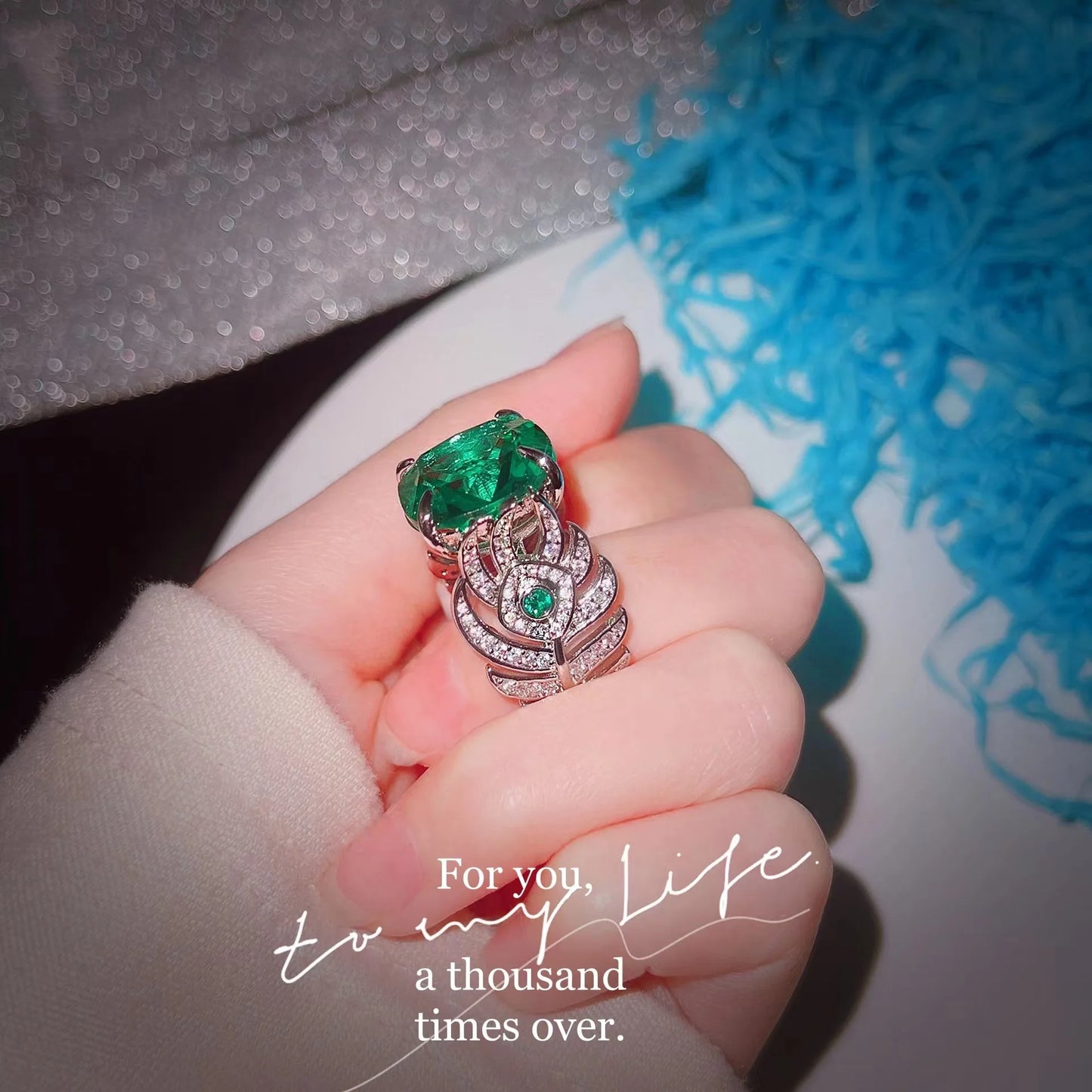 Luxury Silver Color Square Simulated Emerald Sapphires Tourmaline Stone Rings For Women Wedding Fine Color Treasure Jewelry