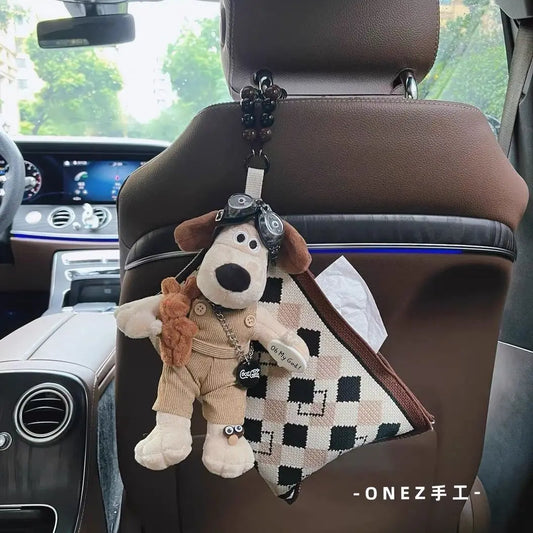 Car Tissue Boxes Multifunctional Hanging Large Capacity Tissue Bag Cute Dog Doll