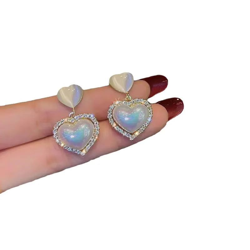 Korean Fashion Exquisite Light Luxury Loveheart Pearl Earrings Romantic Wedding Commemorative Gift Outstanding Women's Jewelry