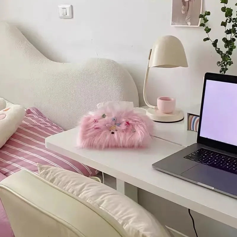 Creative Cute Curly Hair Dog Tissue Bag，Household Living Room Car Paper Box Desktop Tissue Storage Box Dopamine Decoration
