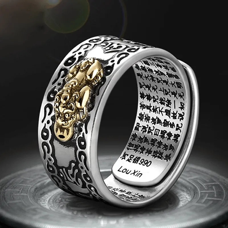 Pixiu Ring Charms Bring Luck Wealth Chinese Feng Shui Beast Treasure Amulet Open Adjustable Buddha Rings Jewelry Female Men Gift