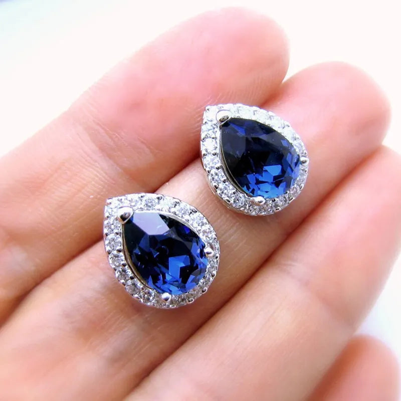 CAOSHI Simple Chic Water Drop Shape Stud Earrings for Women Blue Color Crystal Accessories for Female Daily Wearable Jewelry