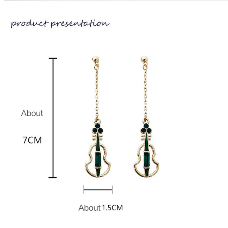Fashion Green Violin Pendant Earrings Women New Emerald Earrings Wedding Engagement Bridal Anniversary Party Jewelry Gifts
