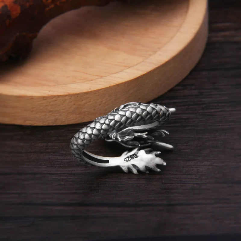 Uglyless China Myth Animals Dragon Rings for Men Eastern Mysterious Power Jewelry Impressive 925 Silver Dragons Rings Cool Guys