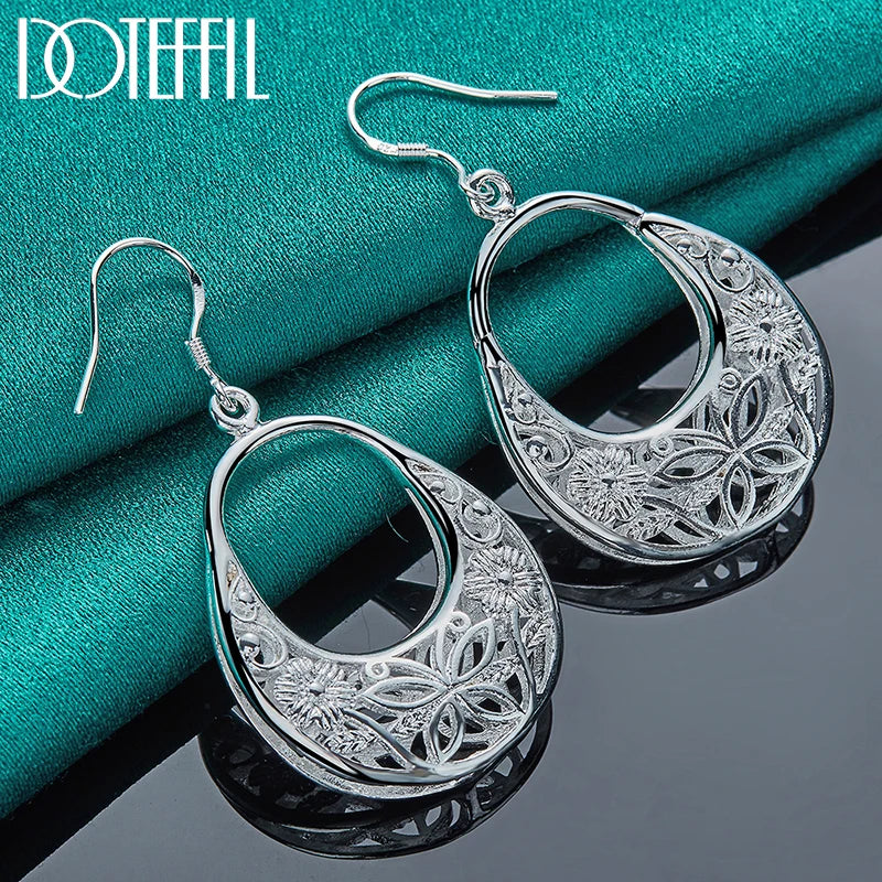 DOTEFFIL 925 Sterling Silver Charm Butterfly Hollow Drop Earrings For Women Lady Wedding Engagement Party Fashion Jewelry