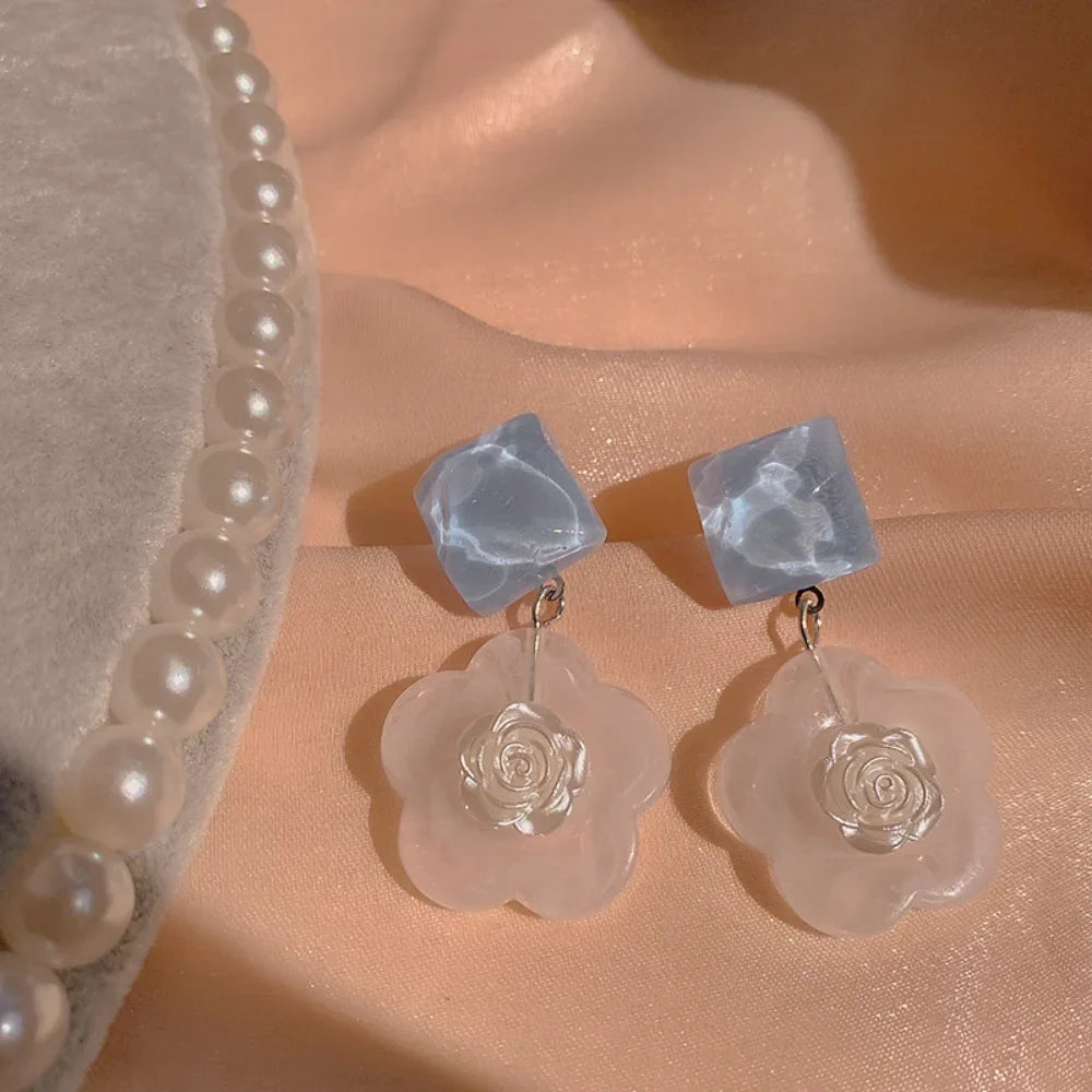 Klein Blue Chic 925 Silver Stud Earrings for Women Bowknot Heart Flowers Hoops Cute Earring Daily Stylish Acrylic Jewelry Aretes