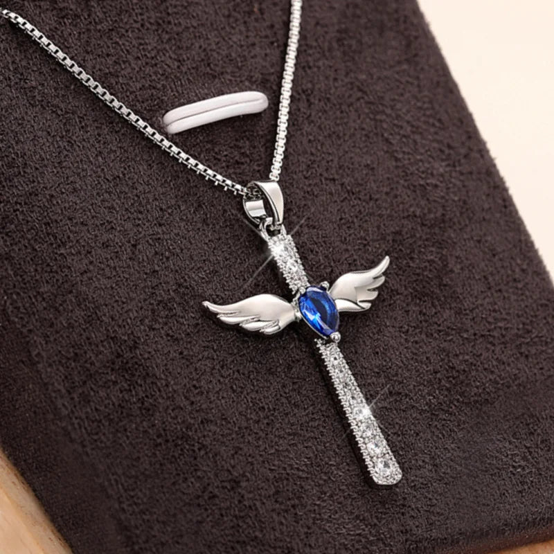 CAOSHI Chic Cross Pendant Necklace Lady Daily Wearable Jewelry with Wing Shape Design New Fashion Shinning Accessories for Women