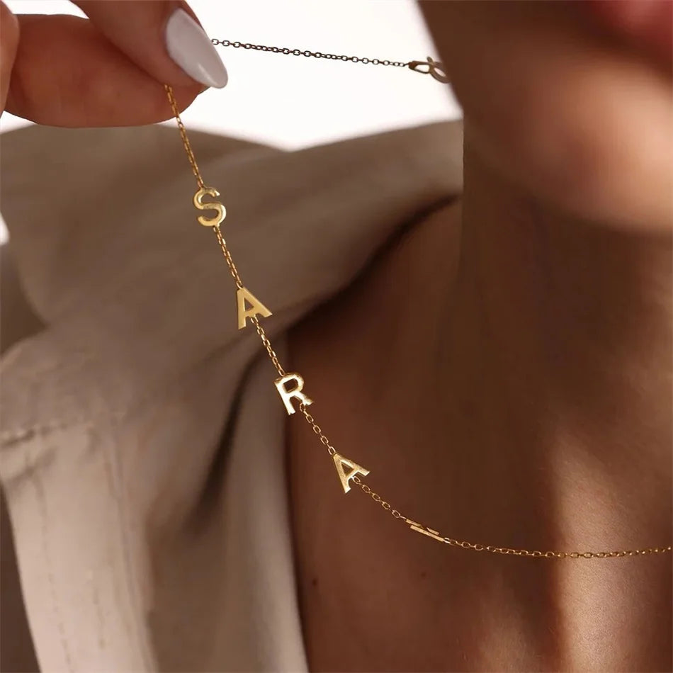 SUNIBI Custom Name Necklace for Woman 26 Letter Plain Pendant Choker Charm Patchwork Gold Color Necklace Women Fine Jewelry Gift