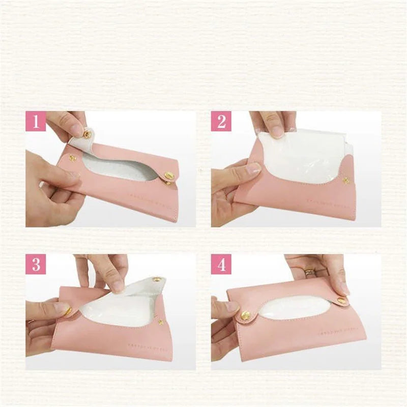 Japanese Style Simple Leather Tissue Bag Small Portable Storage Cover Detachable Towel Organizers Box Wet Wipes Dispenser