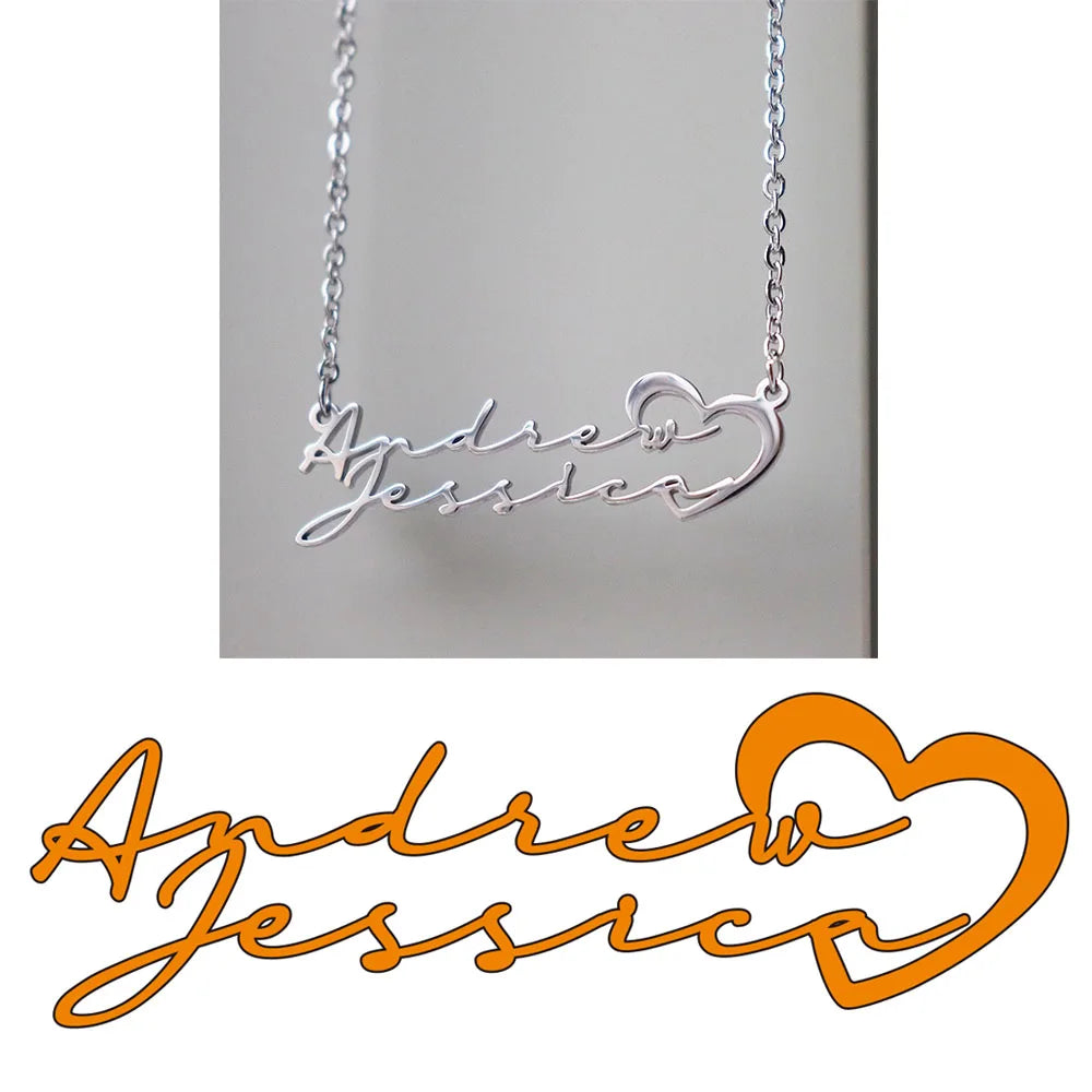 Custom Two Names Necklace with Heart Stainless Steel Couple Choker Personalized Jewelry Mother's Day Gift Women's Necklace Gift 12