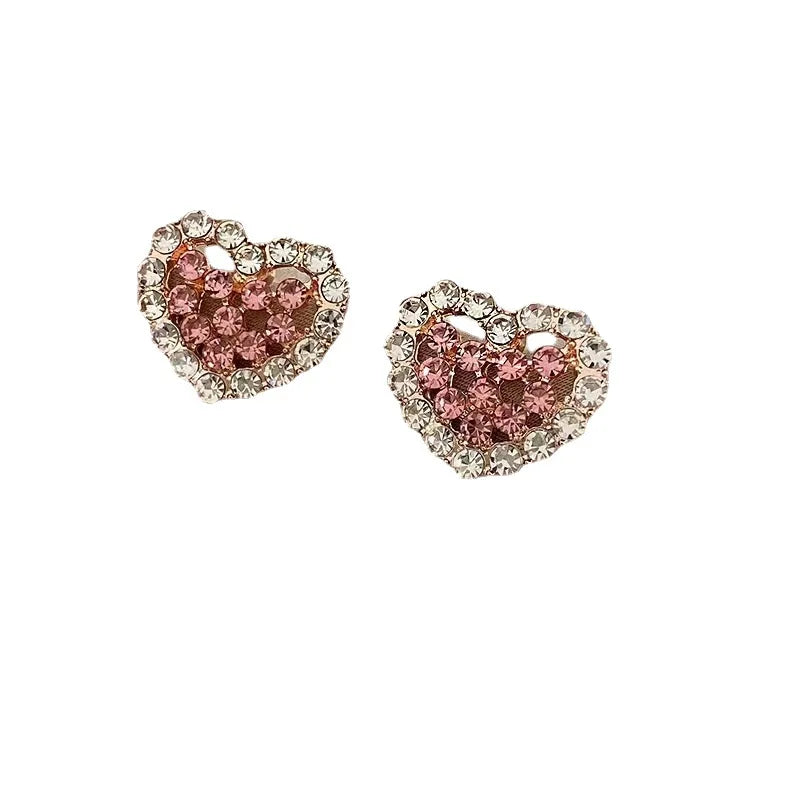 Korean Fashion Exquisite Light Luxury Pink Loveheart Earrings Romantic Wedding Commemorative Gift Outstanding Women's Jewelry