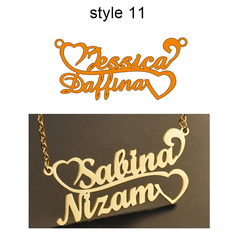 Custom Two Names Necklace with Heart Stainless Steel Couple Choker Personalized Jewelry Mother's Day Gift Women's Necklace Gift 11