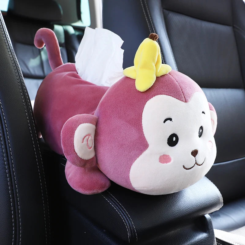 Monkey Tissue Holder for Car Plush Cartoon Dog Car Tissue Box Armrest Box