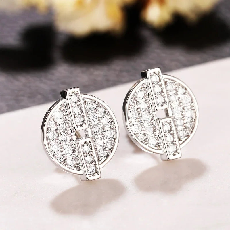 Chic Fashion Round Shape Stud Earrings Female Daily Wearable Accessories with Brilliant Zirconia Elegant Women's Jewelry