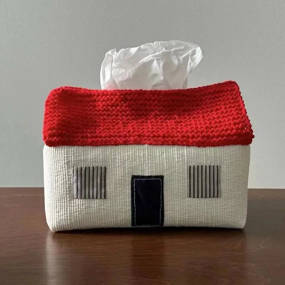 Cute Red Grey House Thickening Fabric Tissue Cover Tissue Storage Bag Creative Home Decoration Napkin Holder Kitchen Acceesories