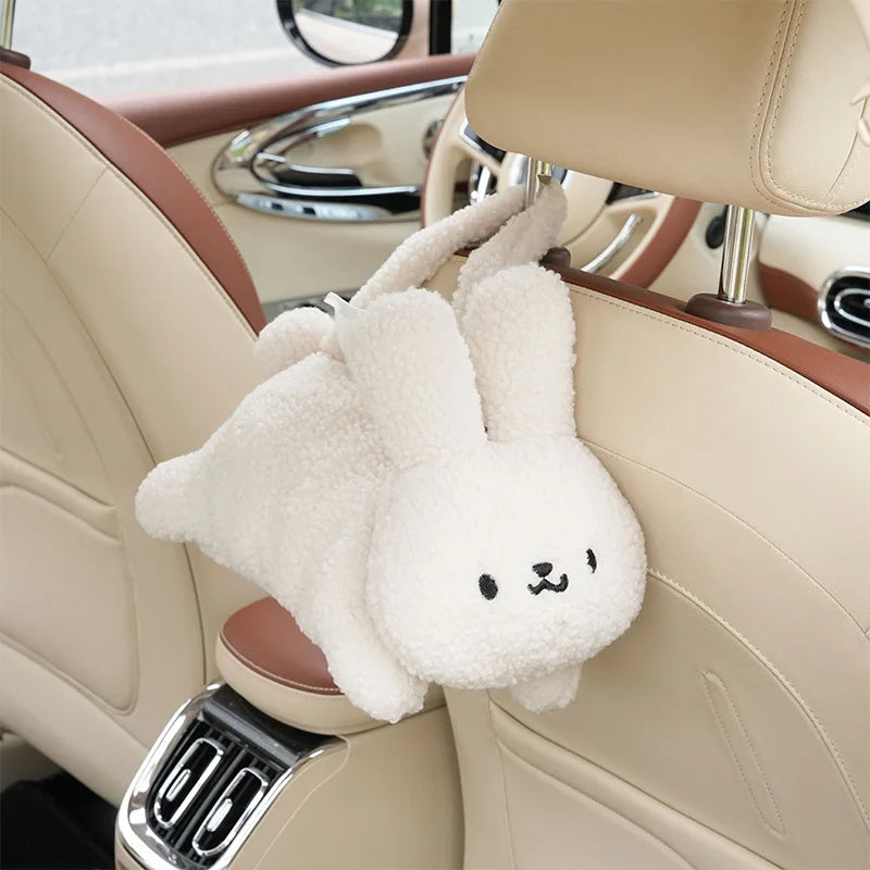 Car tissue box creative plush car multifunctional hanging drawer box cartoon armrest box car tissue drawer