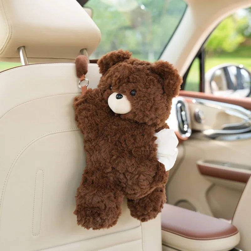 Car tissue box creative plush car multifunctional hanging drawer box cartoon armrest box car tissue drawer