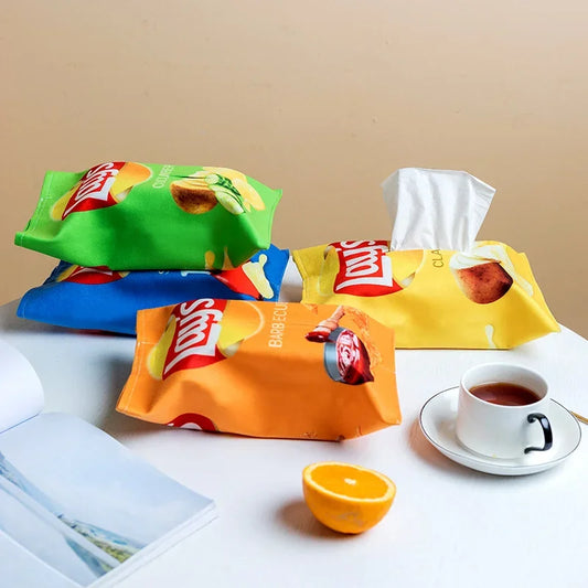 Creative Potato chip packaging bag style tissue box Living room facial tissue Bags Car Cute Paper box Household napkin paper box