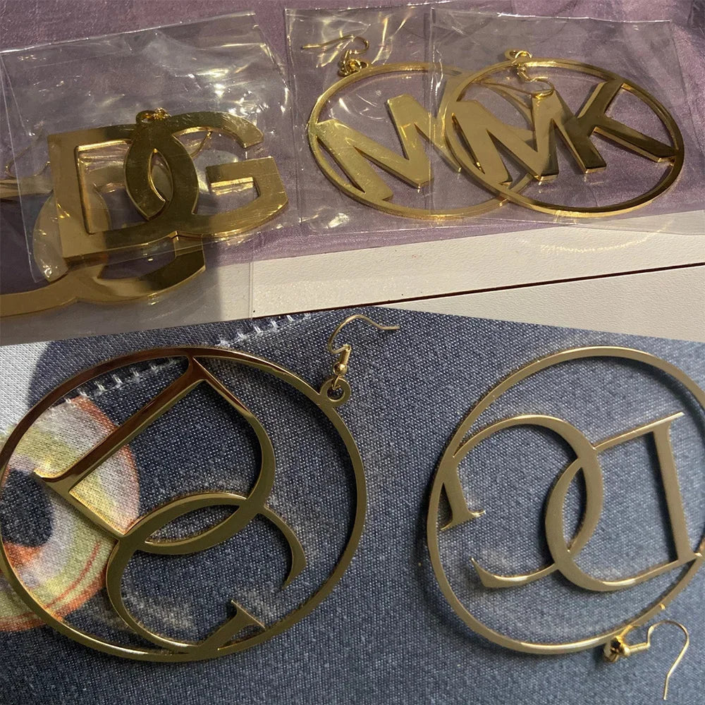Personalized Hoop Earrings for Women Custom Name Initials Letter Earrings Gold Dangle Crochet Earring Stainless Steel Jewelry