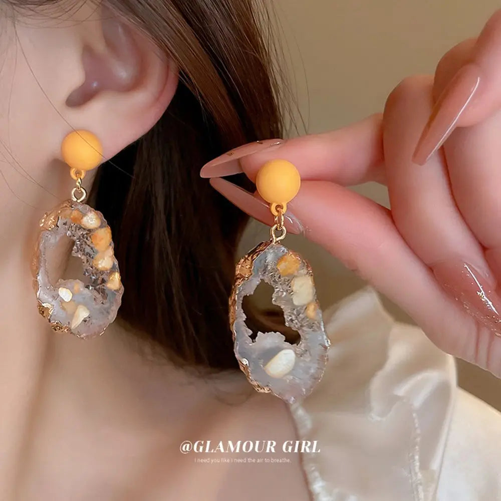 2023 Trendy Hollow Irregular Geometric Orange Acrylic Drop Earrings for Women Sweet Chic Daily Holiday Earrings Jewelry Gift