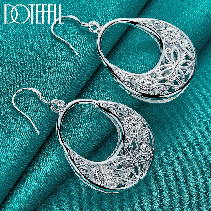 DOTEFFIL 925 Sterling Silver Charm Butterfly Hollow Drop Earrings For Women Lady Wedding Engagement Party Fashion Jewelry