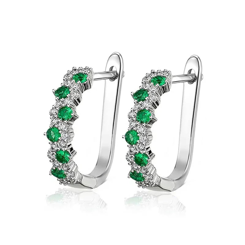 Huitan Bright Blue/Green Zirconia Hoop Earrings Female Chic Accessories for Daily Life Silver Color Jewelry for Engagement Party