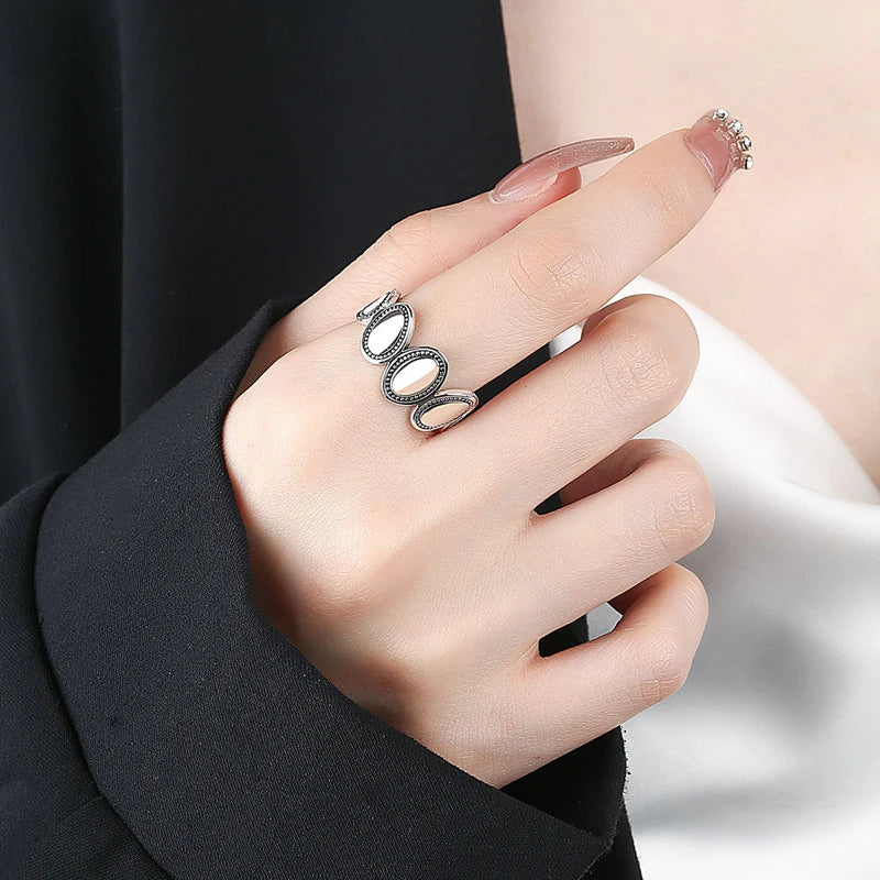 KOFSAC Chic Female Ring Vintage 925 Thai Silver Geometric Oval Jewelry Personality Dot Rings For Women Daily Wear Accessories