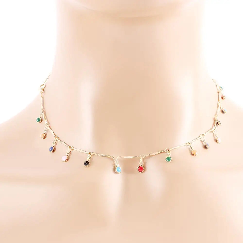 Treasured On the Neck Single Layer Chokers Candy Color Beads Necklaces Fashion Accessories Clavicle Chain Jewelry