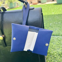 Travel Tissue Bag Holder - Stylish PU Leather Pouch for Convenient Sanitary Item Storage Blue