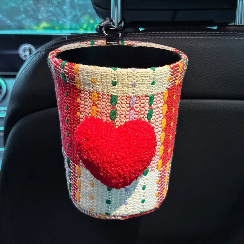 Hanging Car Mounted Garbage Bin Cute Large Capacity Car Hanging Tissue Bag Love pattern Creative Auto Seat Back Storage Bag