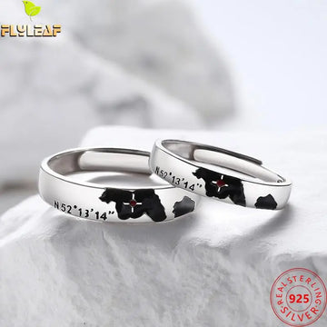 Real 925 Sterling Silver Jewelry Map Love Coordinates Open Couple Ring Platinum Plating Romantic Lovers' Accessories 2022 New