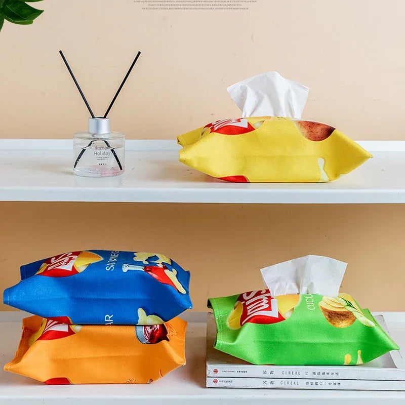 Creative Potato chip packaging bag style tissue box Living room facial tissue Bags Car Cute Paper box Household napkin paper box