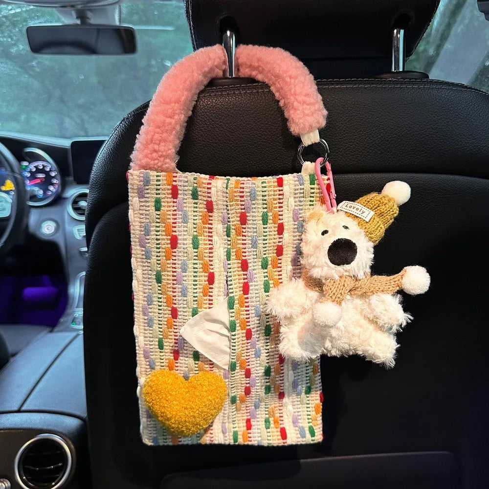 Hanging Car Mounted Garbage Bin Cute Large Capacity Car Hanging Tissue Bag Love pattern Creative Auto Seat Back Storage Bag