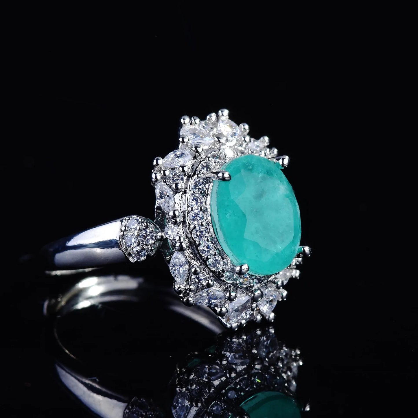 Luxury Main Stone Paraiba Oval Pendant Necklace Open Ring Colorful Treasure Set Female 925 Stamp Fashion Party Wedding Jewelry