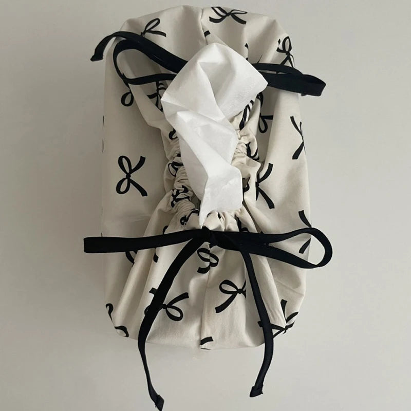 Bow Drawstring Tissue Bag Storage Bag Napkin Paper Case Home Organizer Living Room Table Decoration Accessories