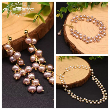 GLSEEVO Natural Pearls Drop Earrings Bracelet Necklace set Trend Fashion Luxury Minimalism Woman Jewelry Betrothal Banquet Gift