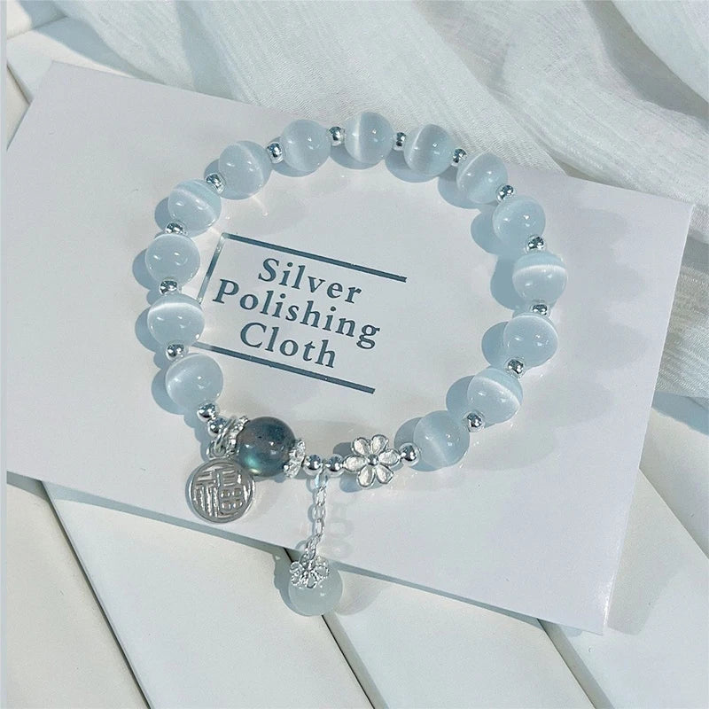 Original Opal Sea Blue Treasure Moonlight Crystal Bracelet Light Luxury Elastic Bracelet For Girls Women Jewelry Accessories